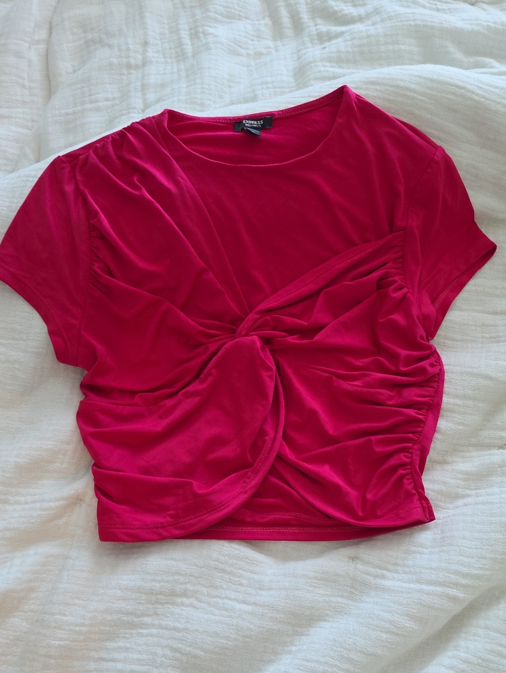 Express Hot Pink Twist-Front Crop Top